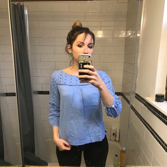 Baby blue J. Crew eyelet blouse - Picture 1 of 3